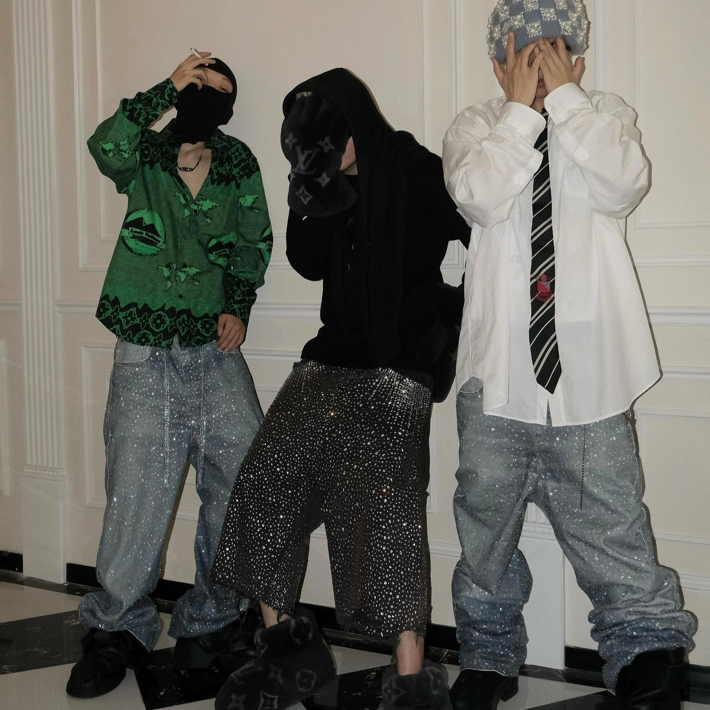 VYBES Rhinestone Baggy Pants