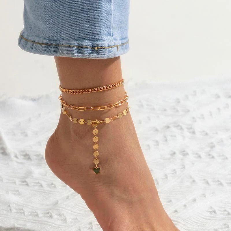 Dripping heart Anklet - Gold and Silver
